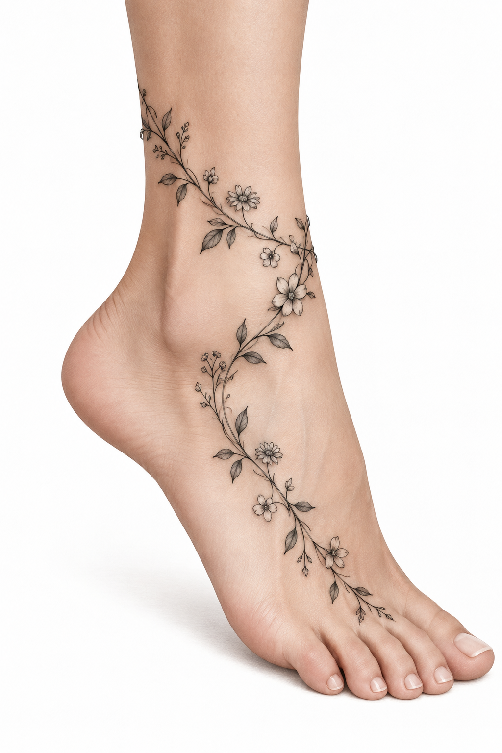 wildflower vine ankle wrap ink small ankle tattoo idea