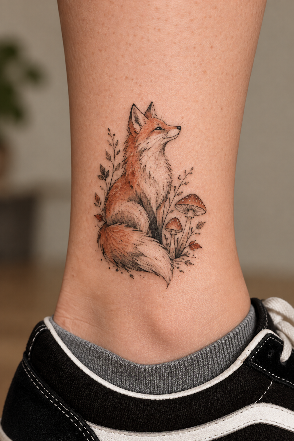 Fox and Mushroom Art tiny fox tattoo idea