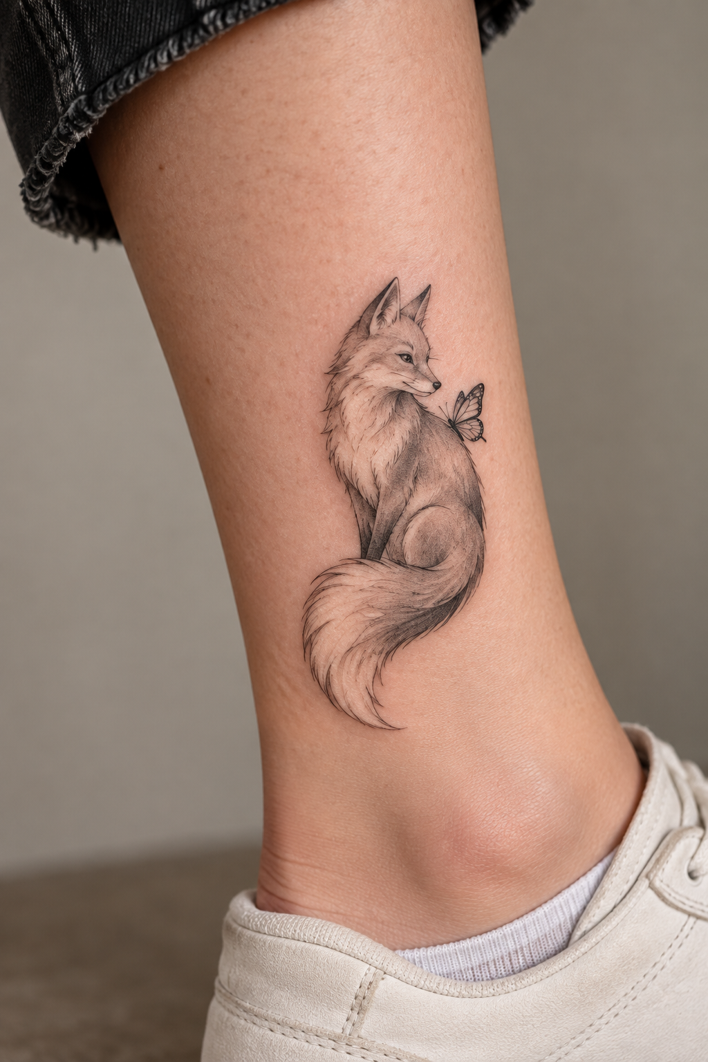 Fox and Butterfly Tattoo tiny fox tattoo idea