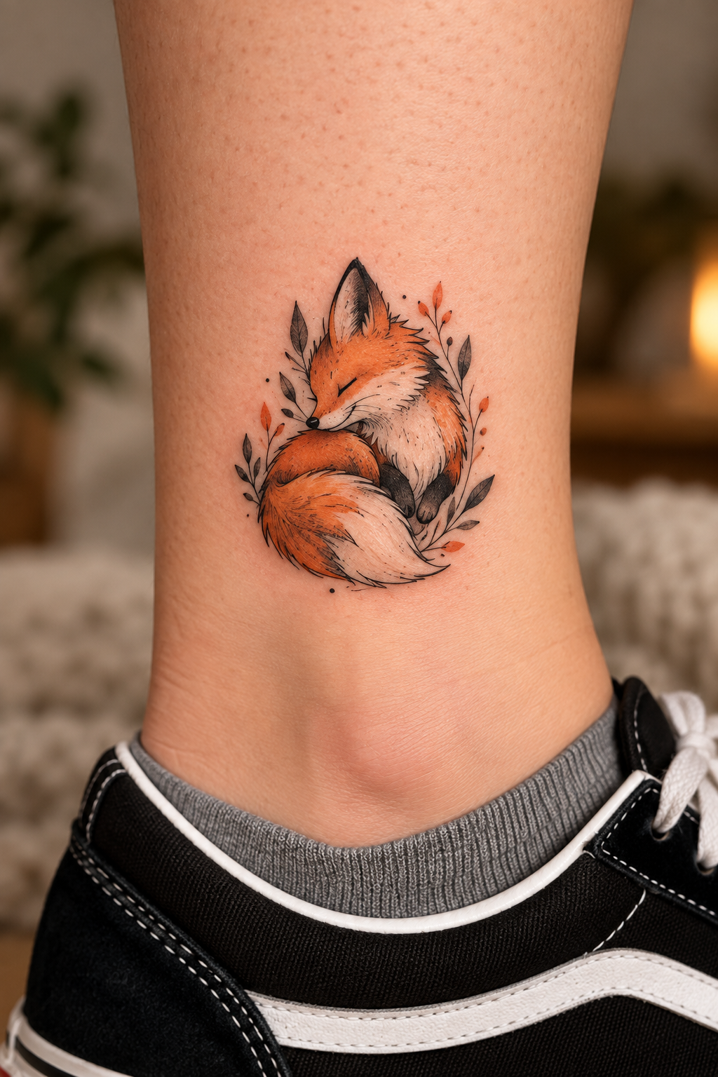 Adorable Cartoon Fox Art tiny fox tattoo idea