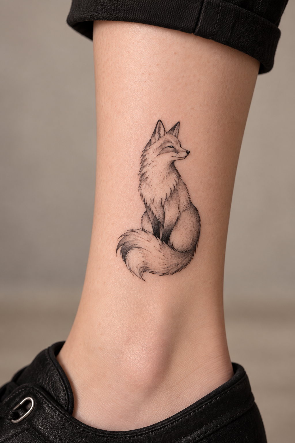 Black-and-Grey Fox Design tiny fox tattoo idea