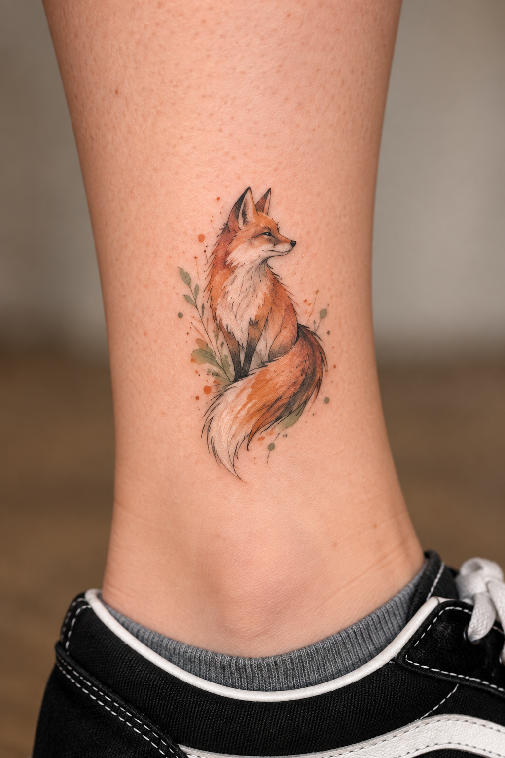 Watercolor Fox Ink Design tiny fox tattoo idea