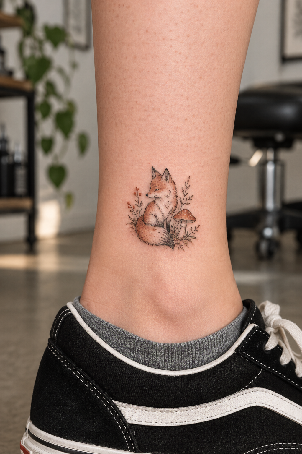 Fox and Mushroom tiny fox tattoo idea