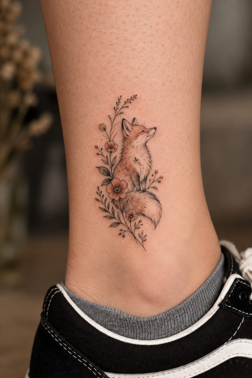 Floral-Filled Fox tiny fox tattoo idea