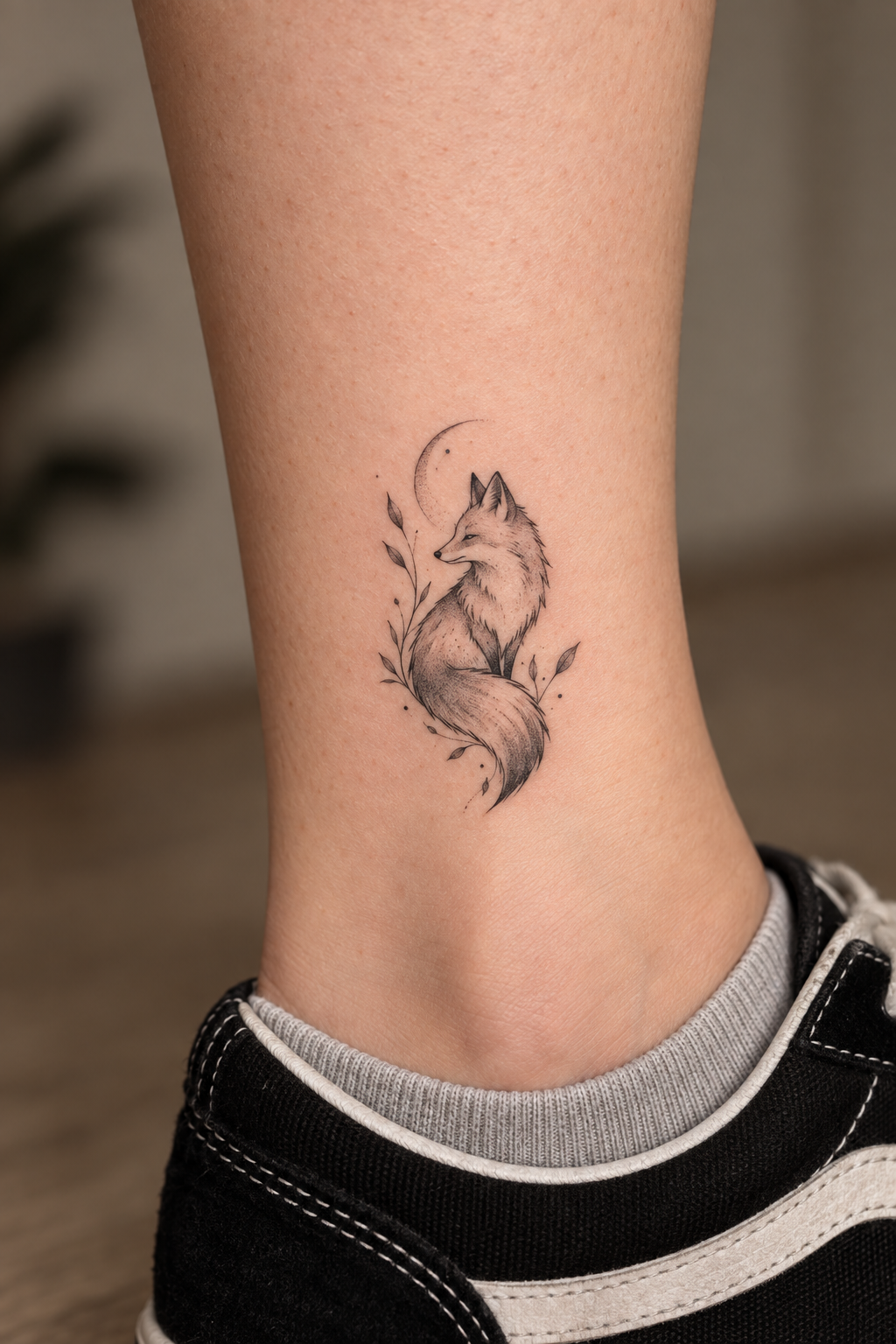 Black-and-Grey Fox tiny fox tattoo idea