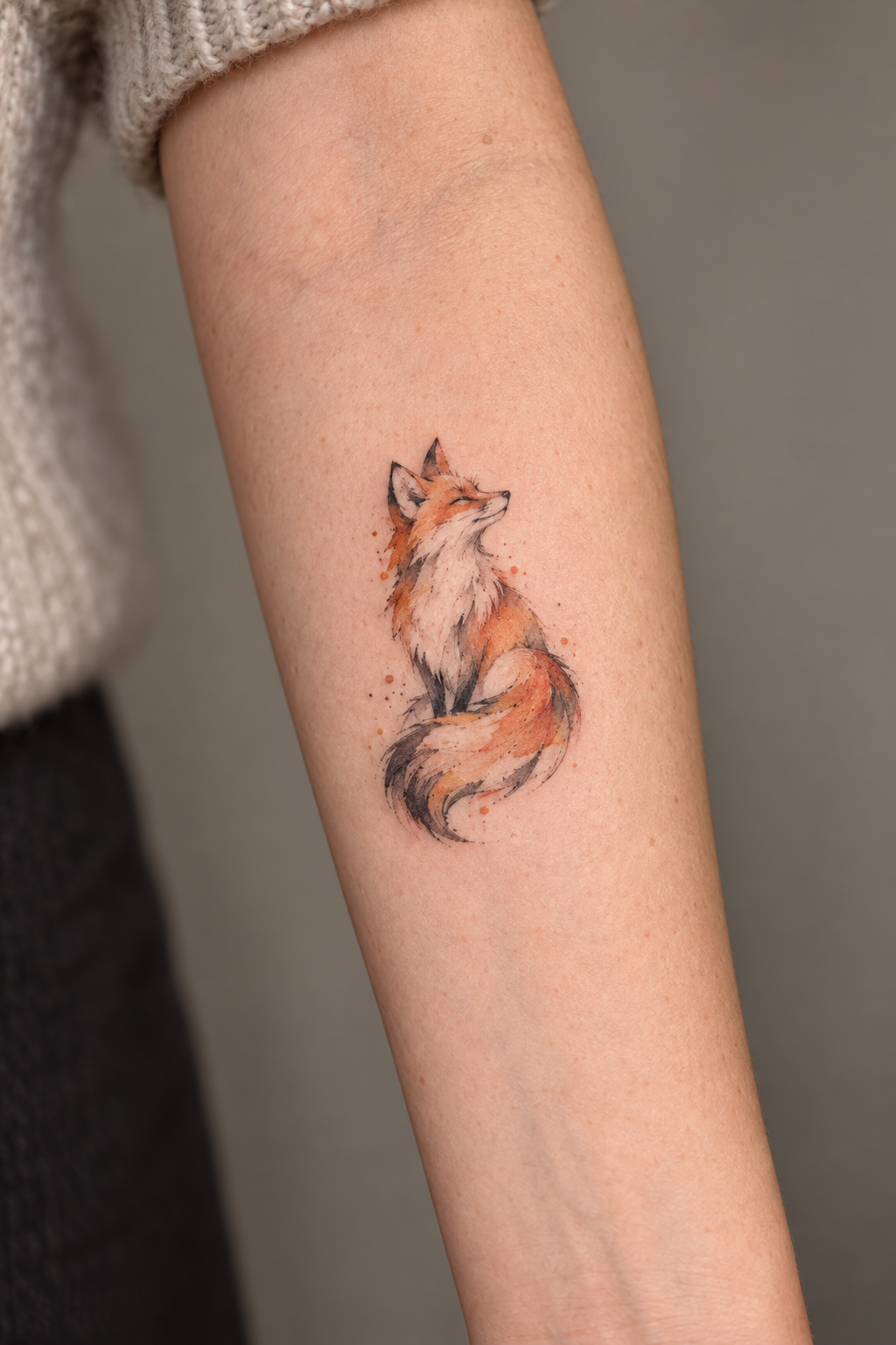 Watercolor Fox tiny fox tattoo idea