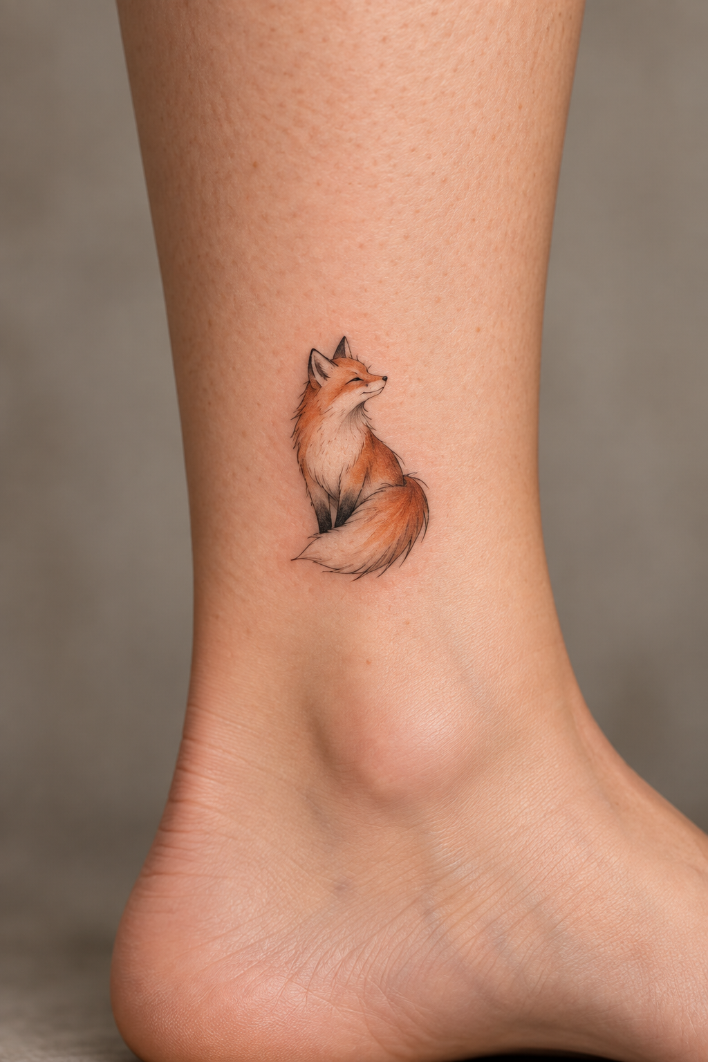 Colored Fox Ankle tiny fox tattoo idea