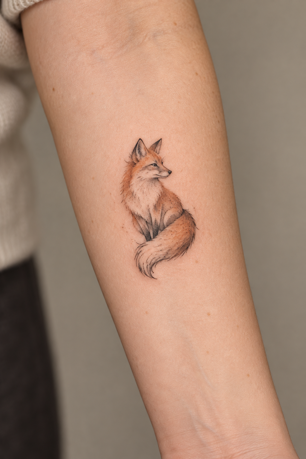 Fox with Name tiny fox tattoo idea