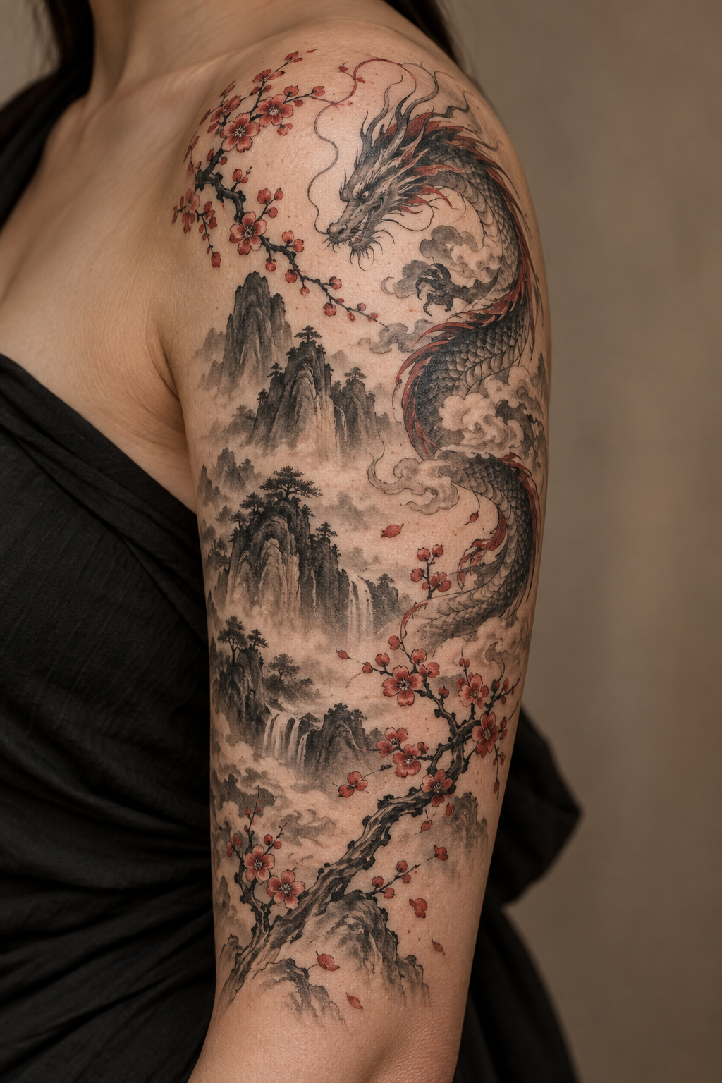 Lucky Cat Chinese art tattoo idea