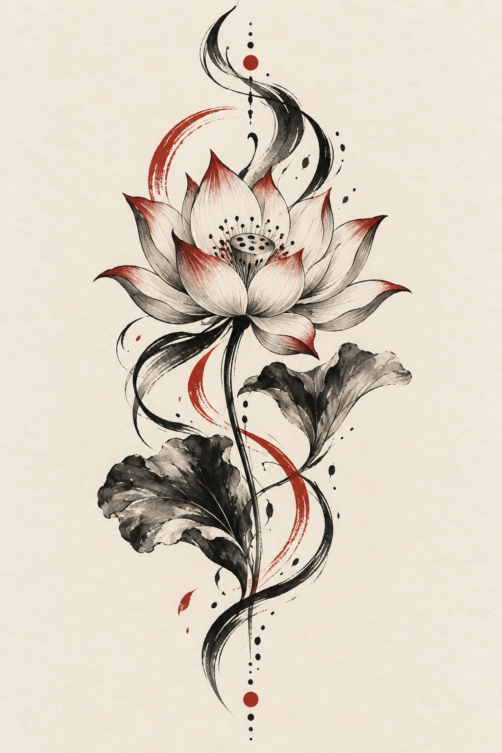 Lotus and Script Chinese art tattoo idea