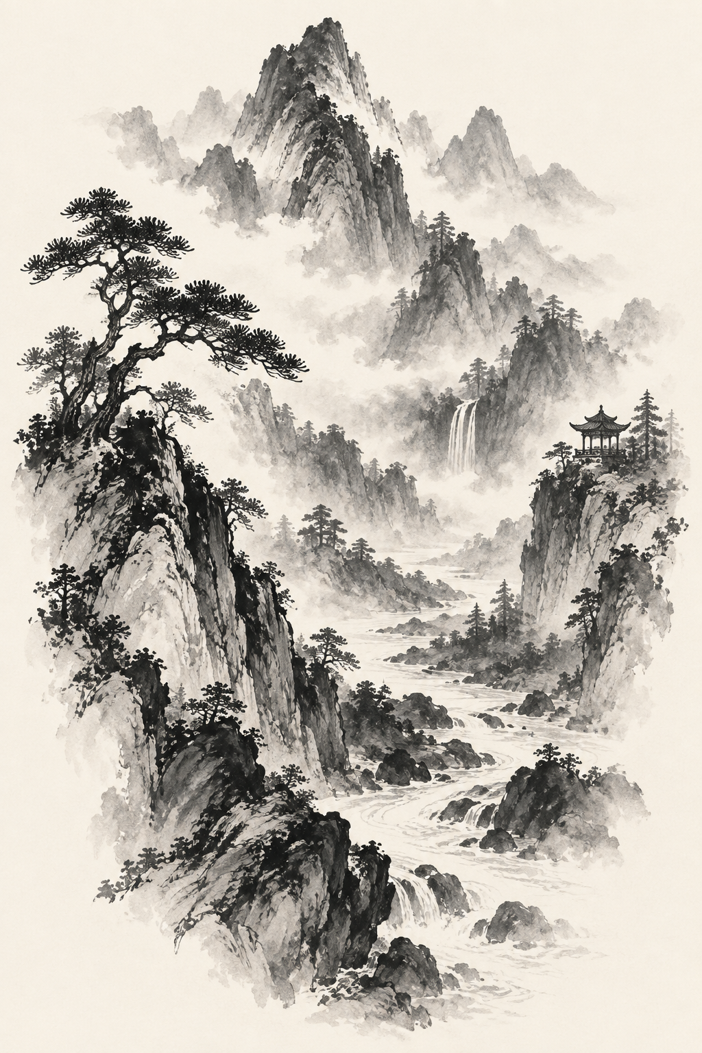 Ink-Wash Landscape Chinese art tattoo idea