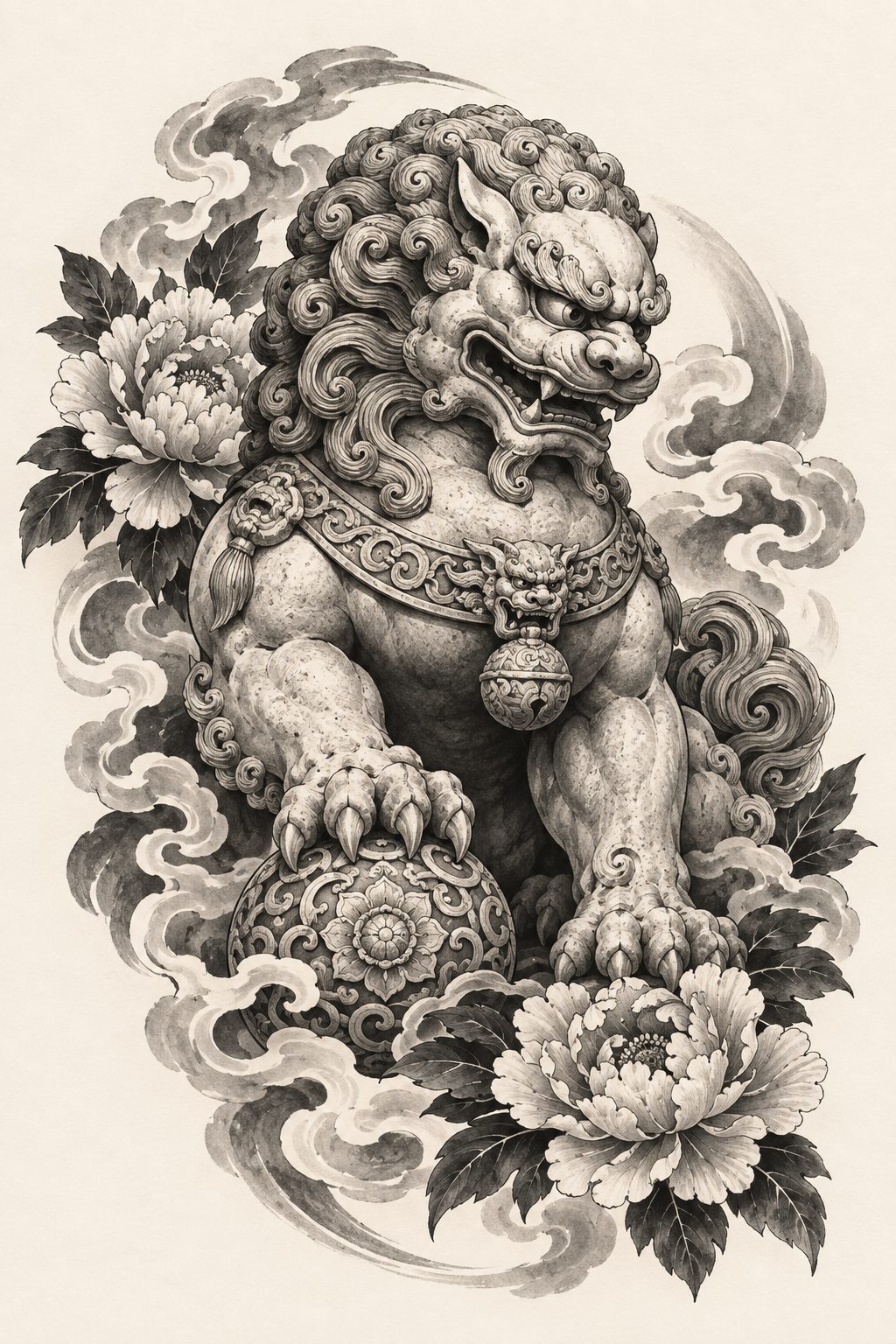 Foo Dog Guardian Chinese art tattoo idea