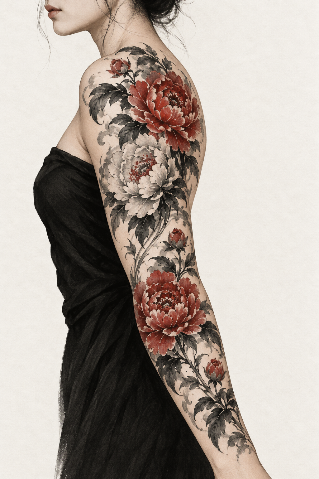 Peony Sleeve Chinese art tattoo idea