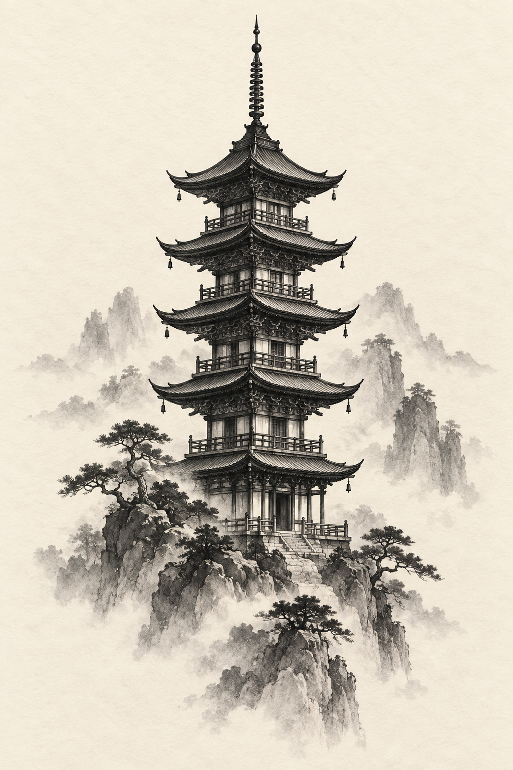 Pagoda Silhouette Chinese art tattoo idea