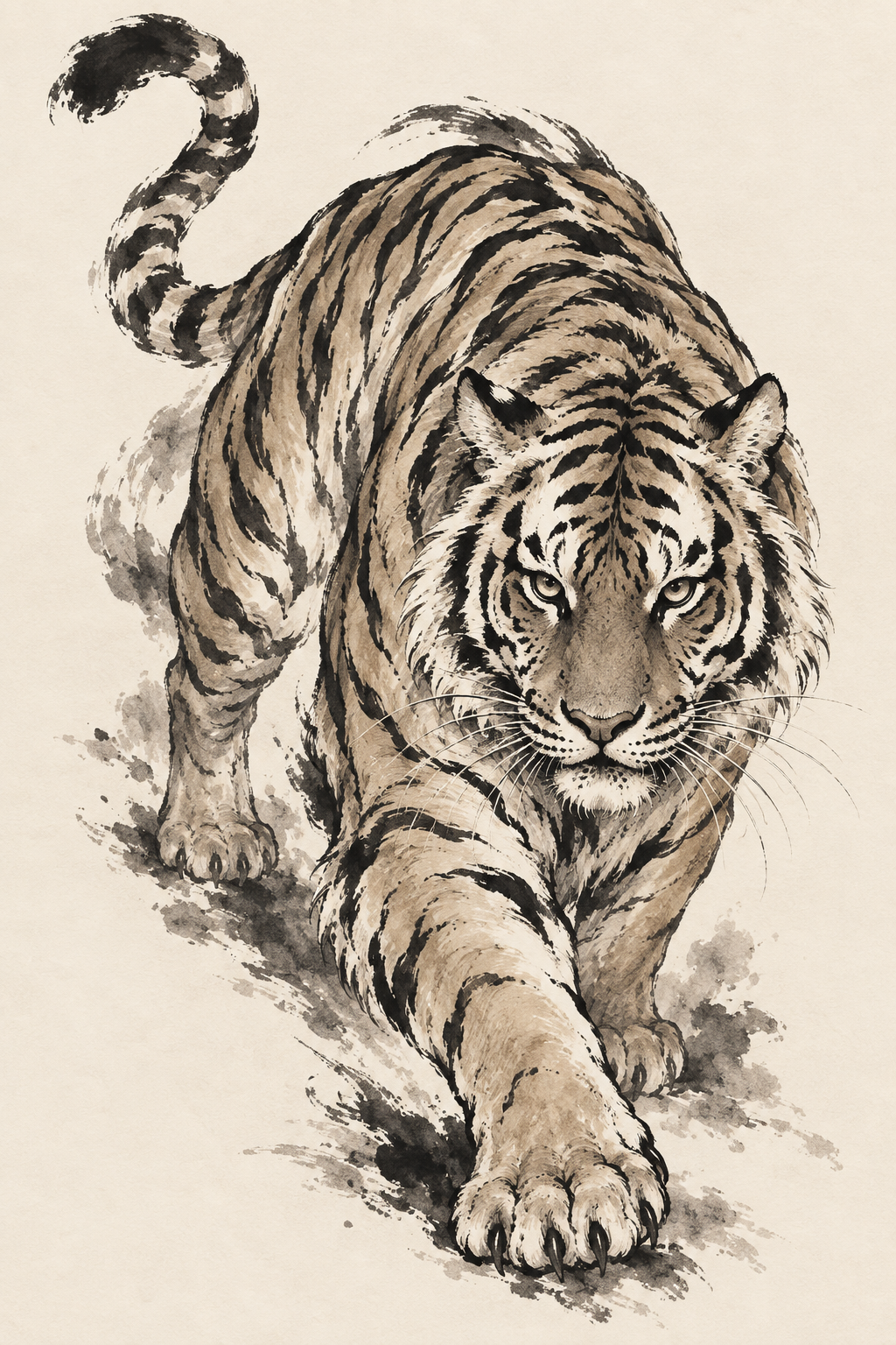 Tiger Linework Chinese art tattoo idea