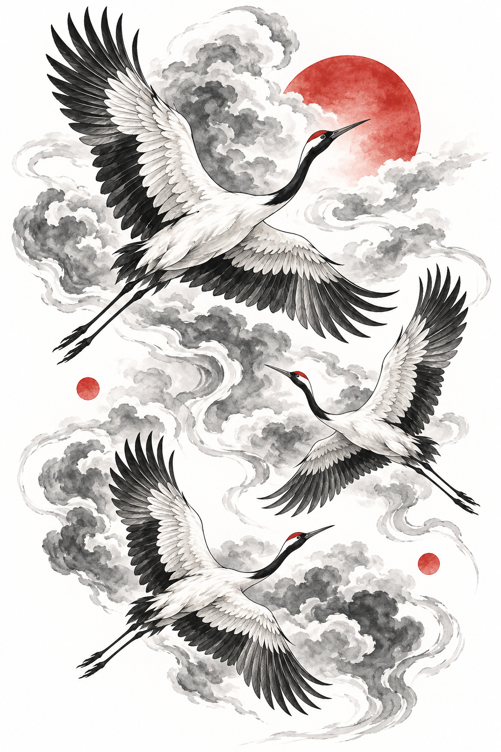 Cranes and Clouds Chinese art tattoo idea