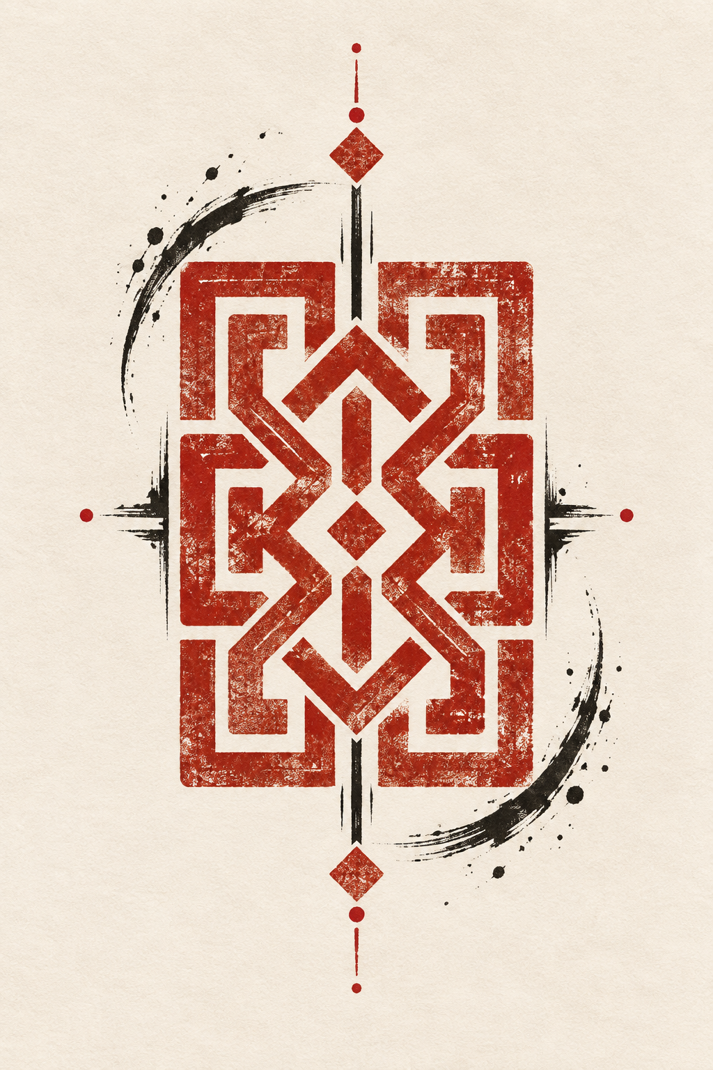 Geometric Red Seal Chinese art tattoo idea