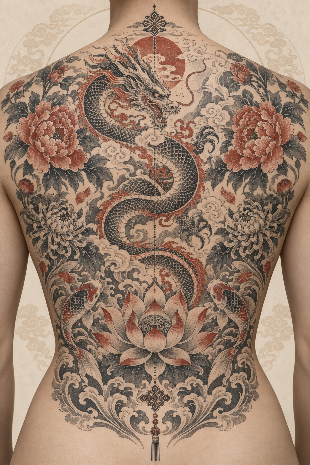 Ornamental Back Piece Chinese art tattoo idea