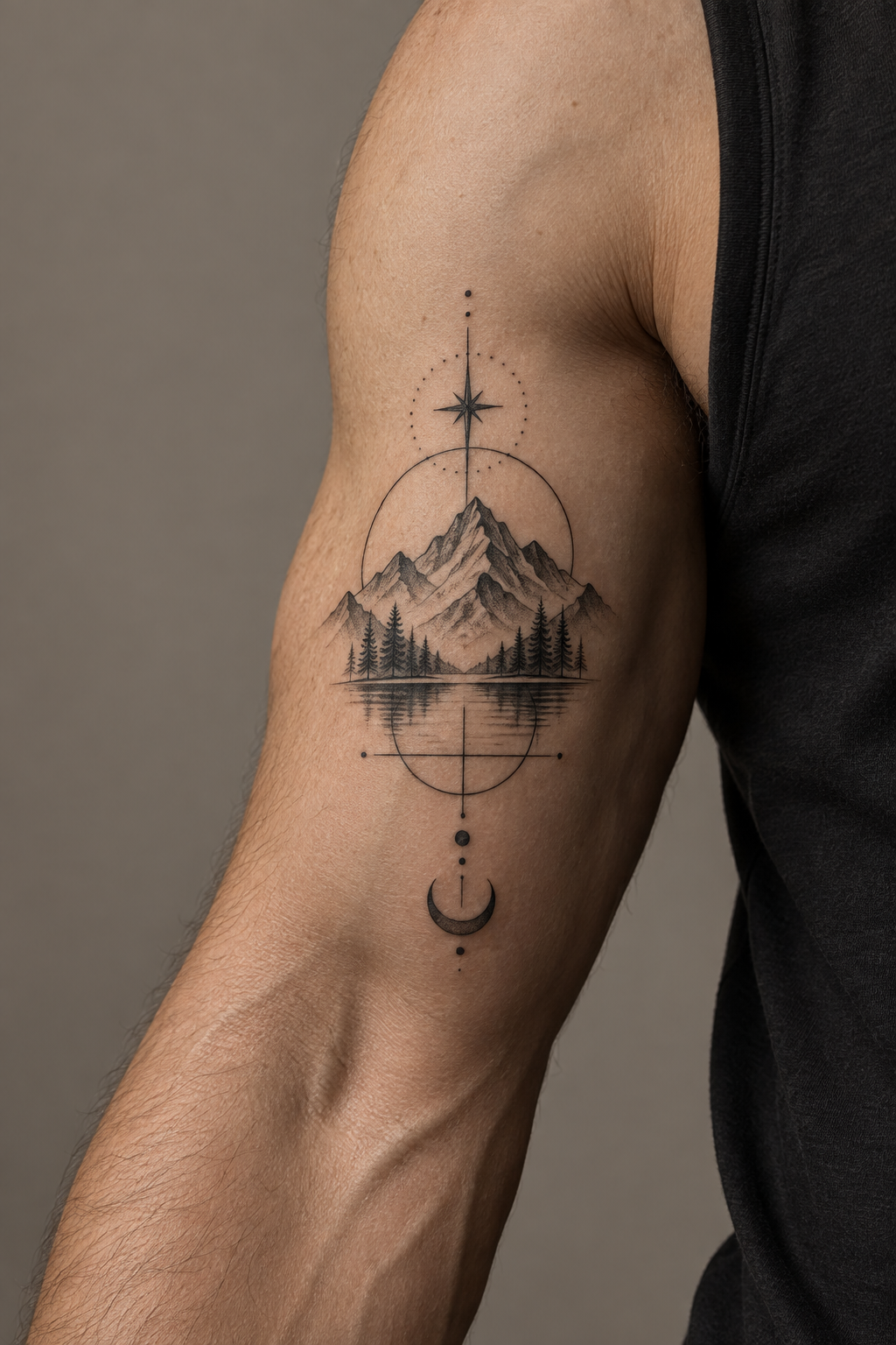 Compass symbol meaningful inner bicep tattoos for men idea
