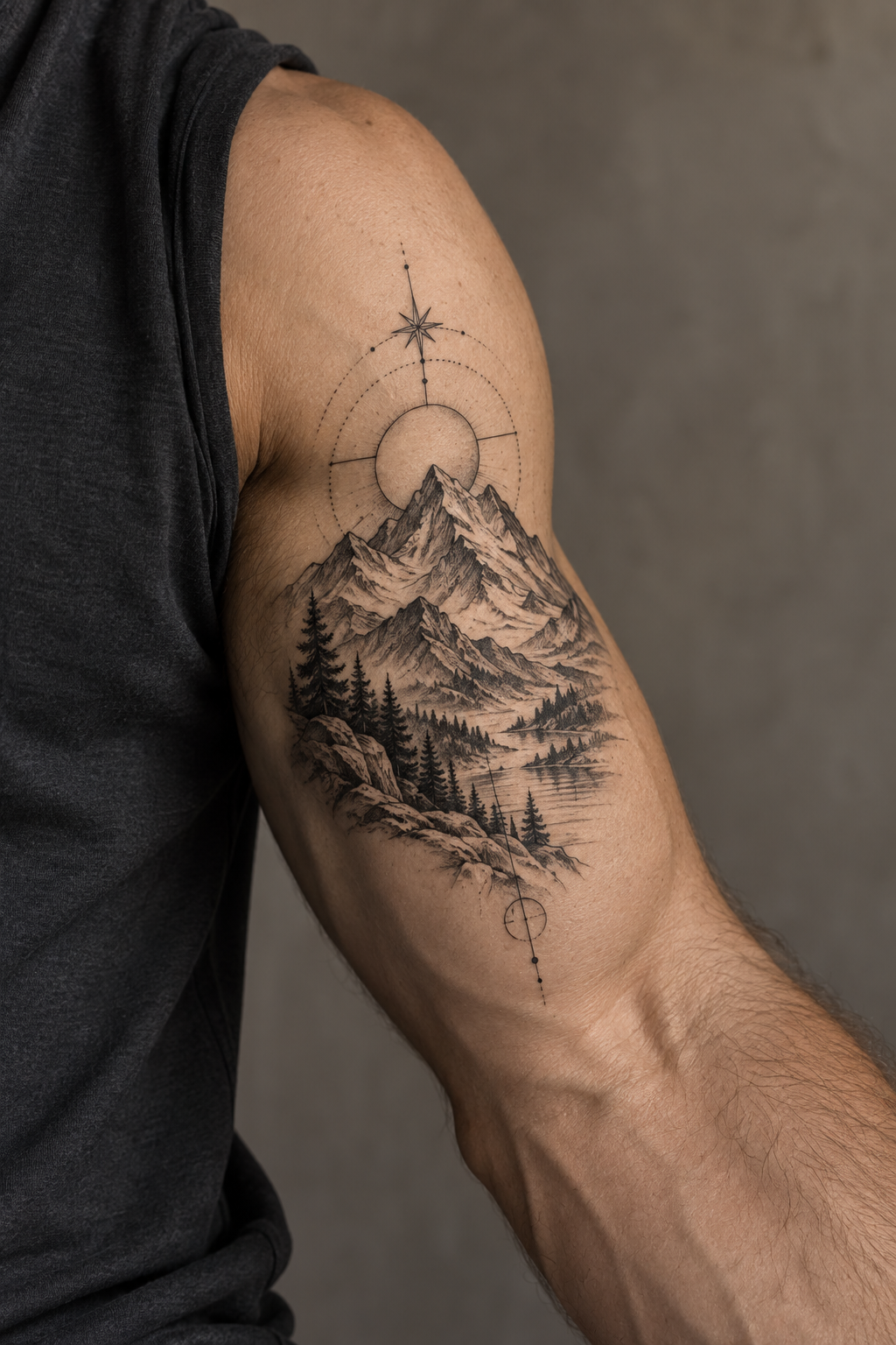 Minimal mountain meaningful inner bicep tattoos for men idea