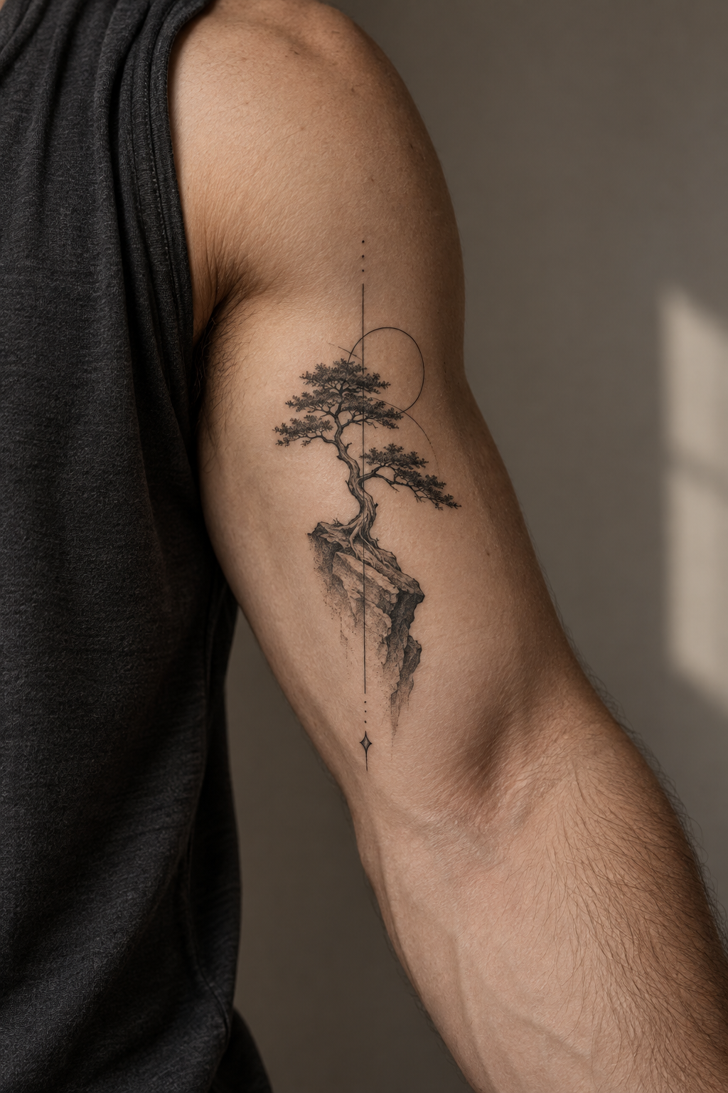 Spiritual symbol meaningful inner bicep tattoos for men idea