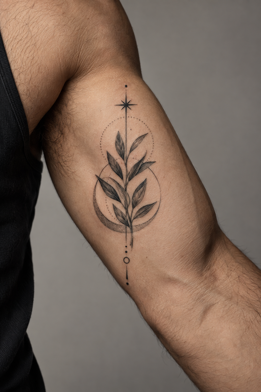 Botanical sprig meaningful inner bicep tattoos for men idea