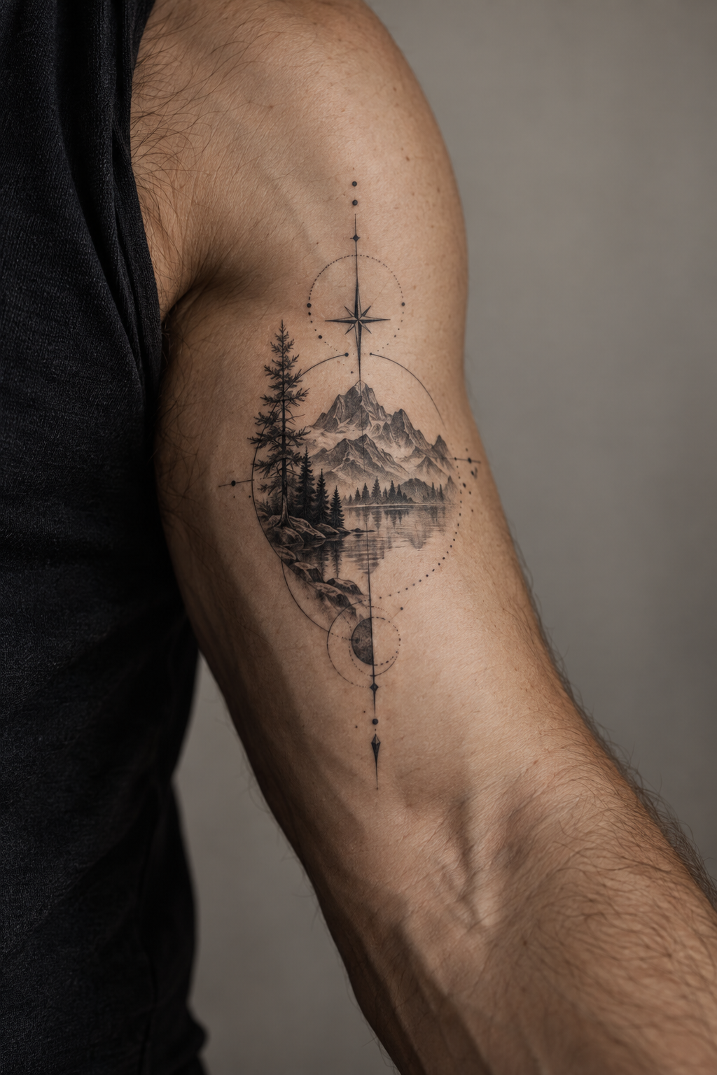 Abstract linework meaningful inner bicep tattoos for men idea