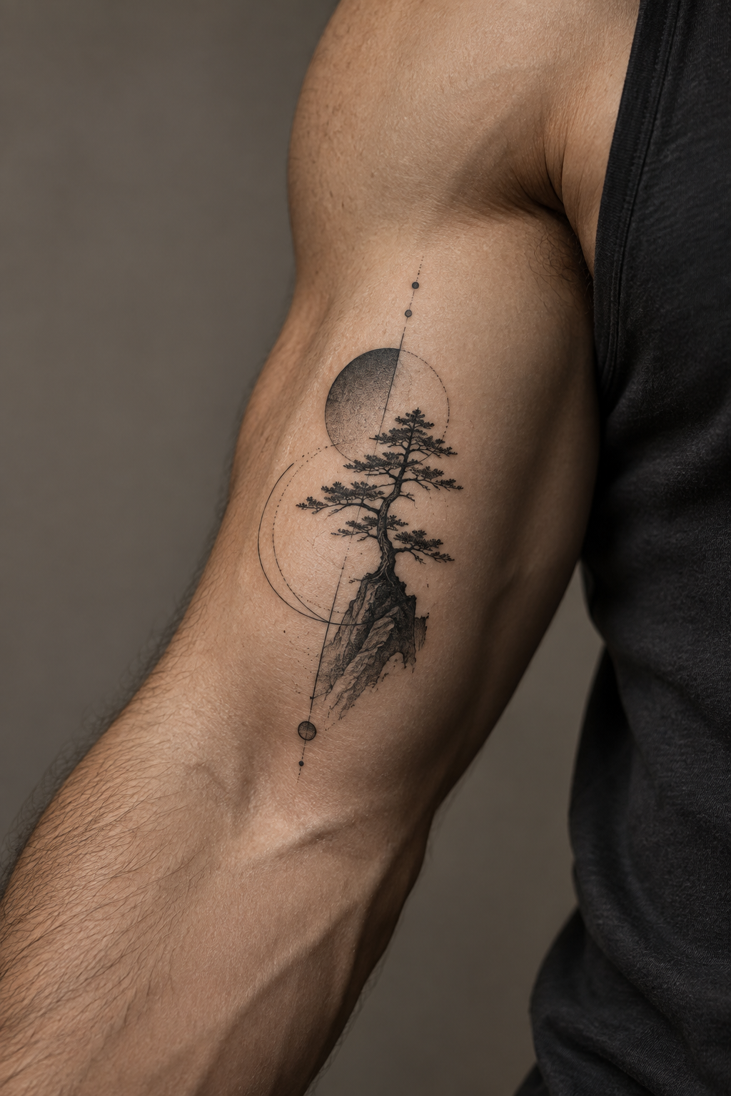 Sun and moon meaningful inner bicep tattoos for men idea
