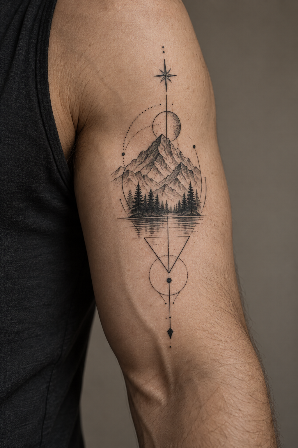 Cultural motif meaningful inner bicep tattoos for men idea
