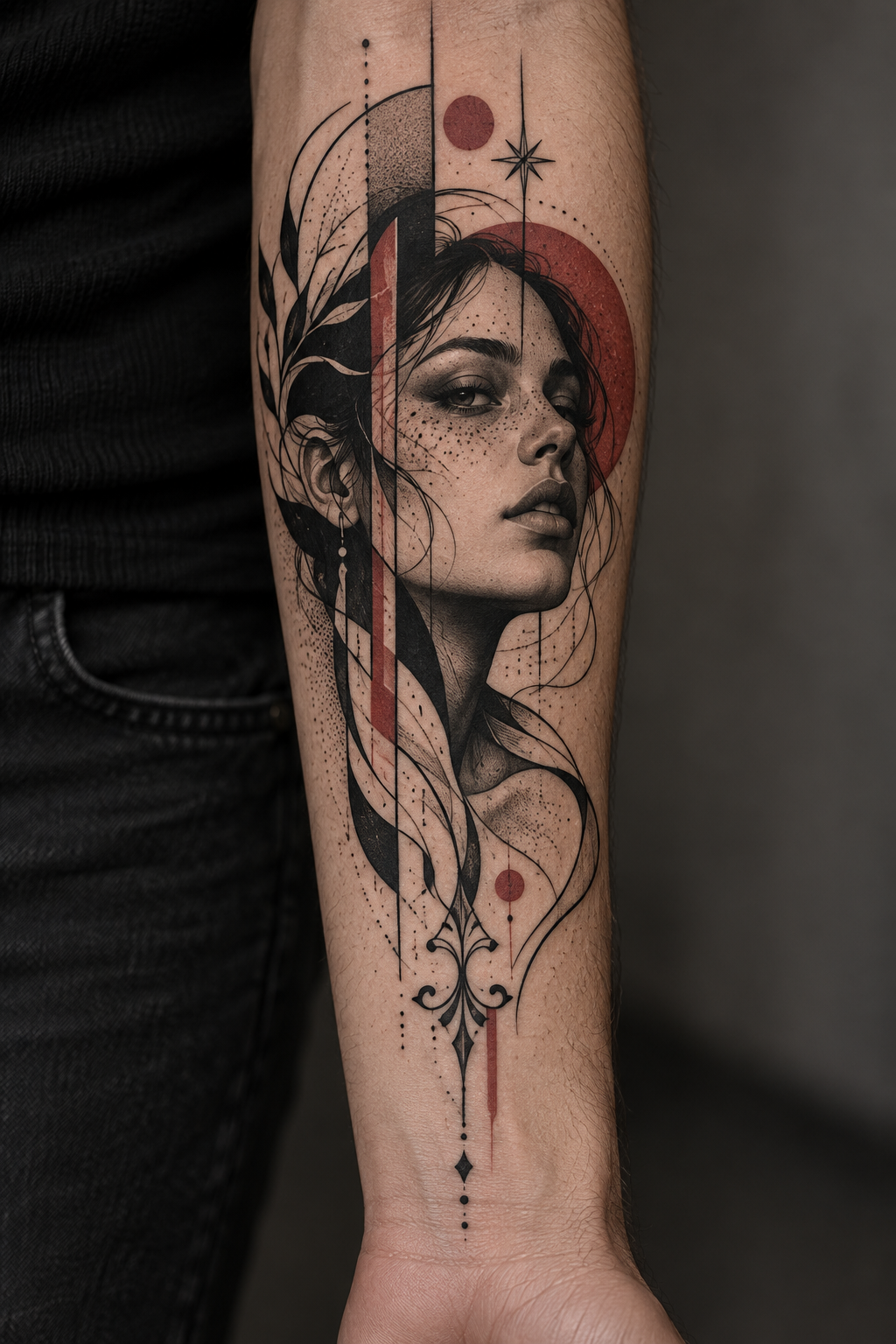 Abstract linework mens forearm tattoo design idea