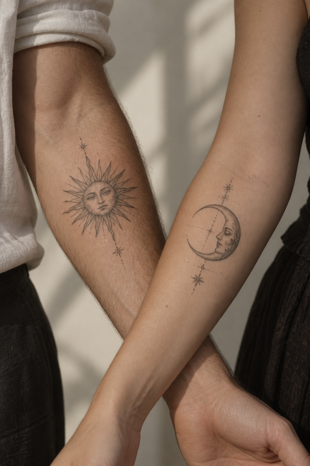 Sun and moon mother daughter tattoo idea