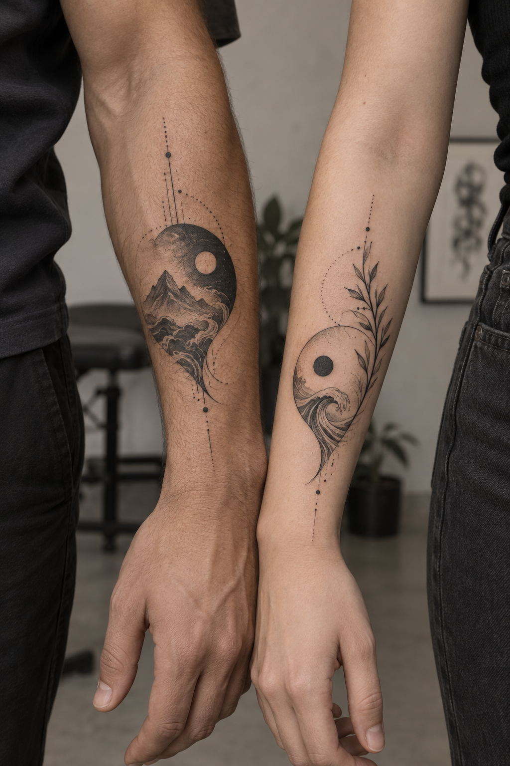 Yin-yang design mother daughter tattoo idea