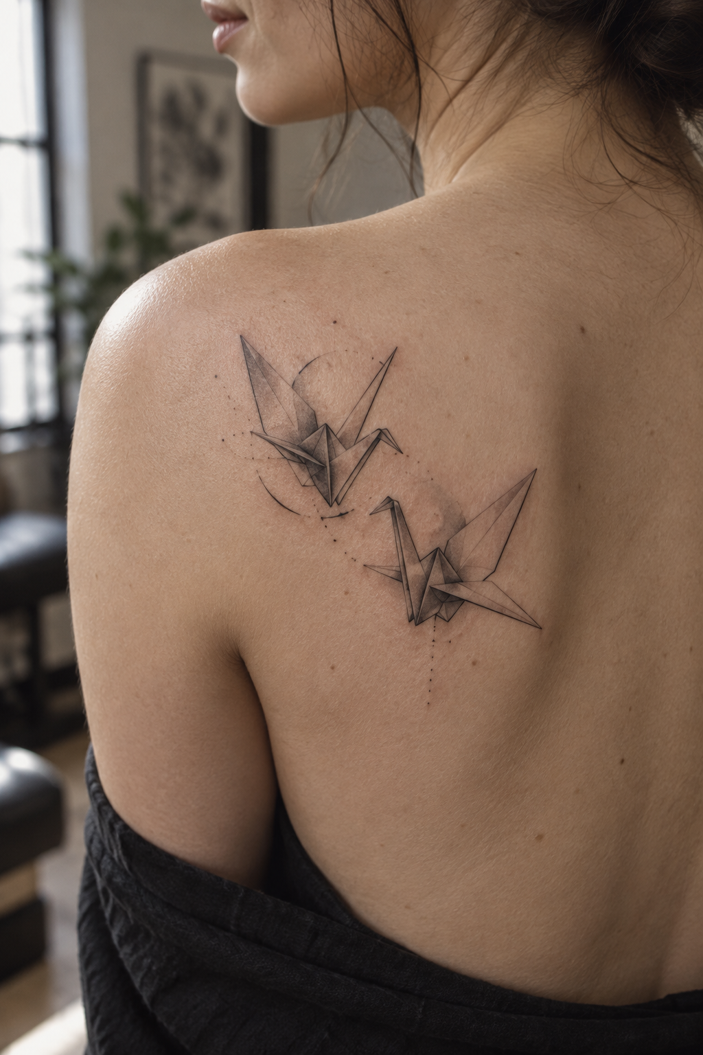 Origami crane mother daughter tattoo idea