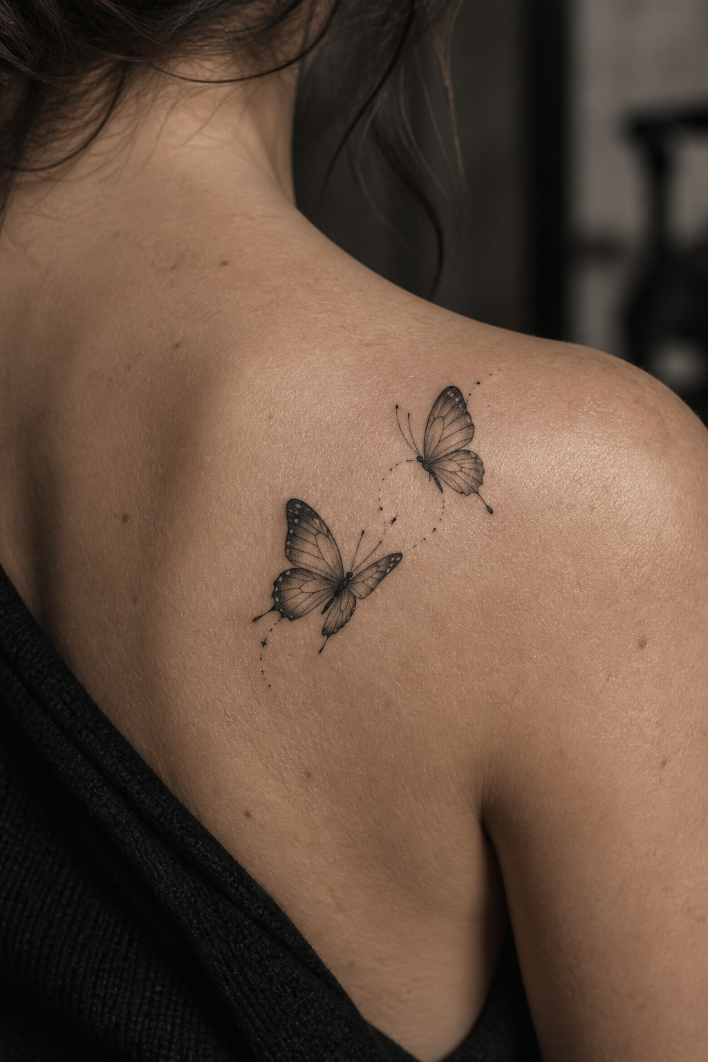 Small butterflies mother daughter tattoo idea