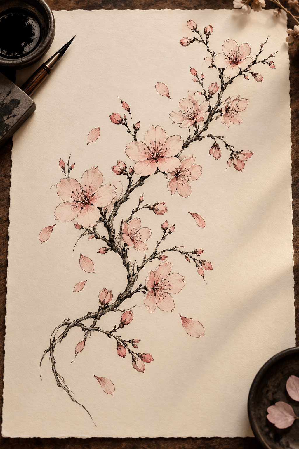 Delicate Cherry Blossoms small thigh tattoo idea