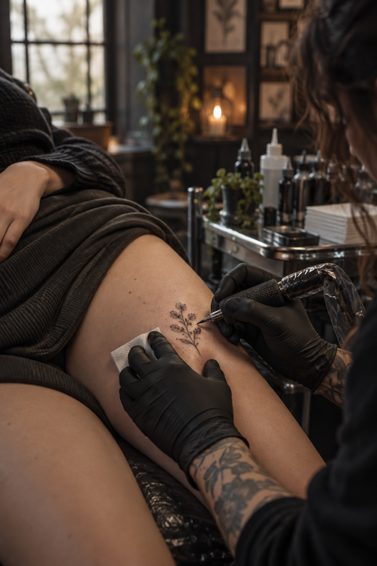 Small thigh tattoos editorial photograph