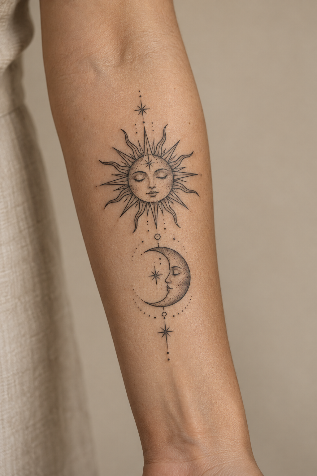 Sun and Moon Tattoo small arm tattoos idea