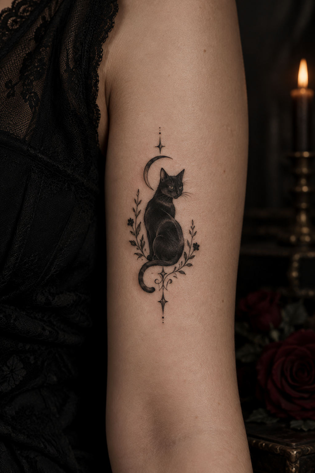 Black Cat small gothic tattoo idea