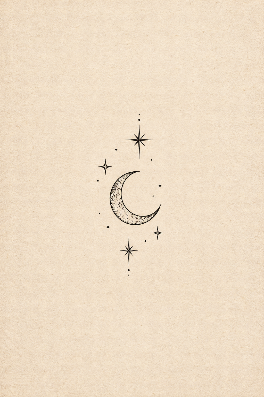 Small crescent moon and stars small nature tattoo idea