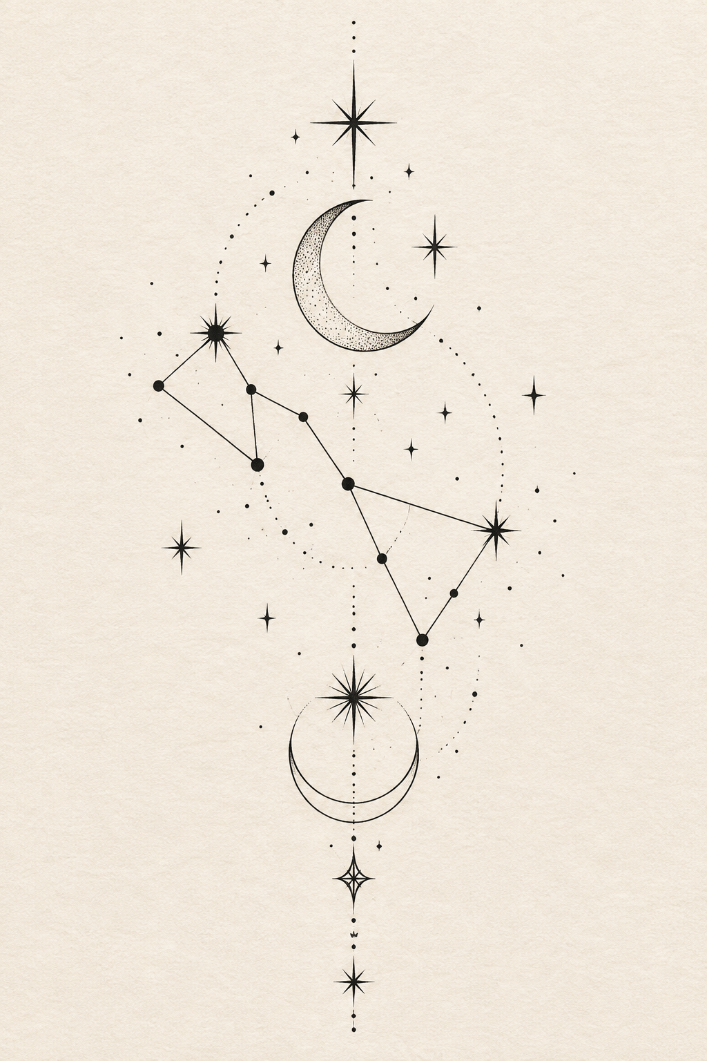 Fine-line constellation small nature tattoo idea