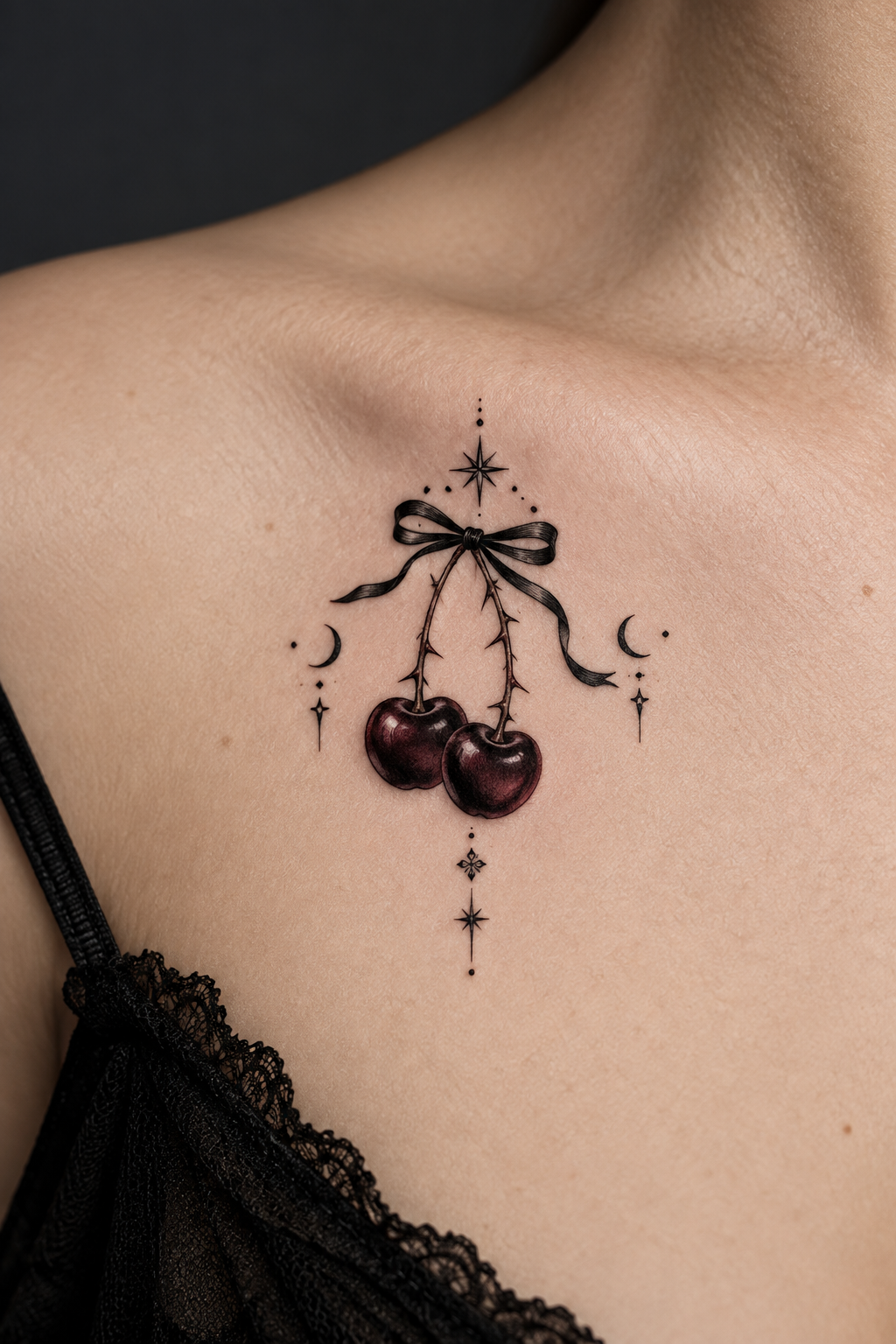 tiny gothic tattoo ideas: tiny gothic cherry