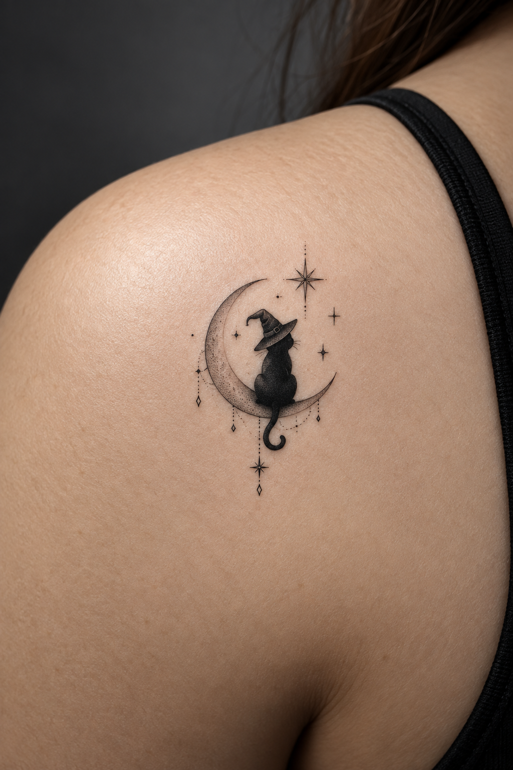tiny gothic tattoo ideas: witchy cat