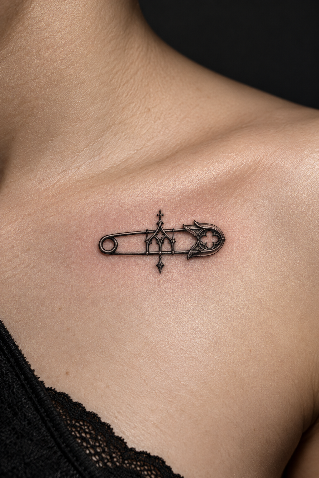 tiny gothic tattoo ideas: safety pin