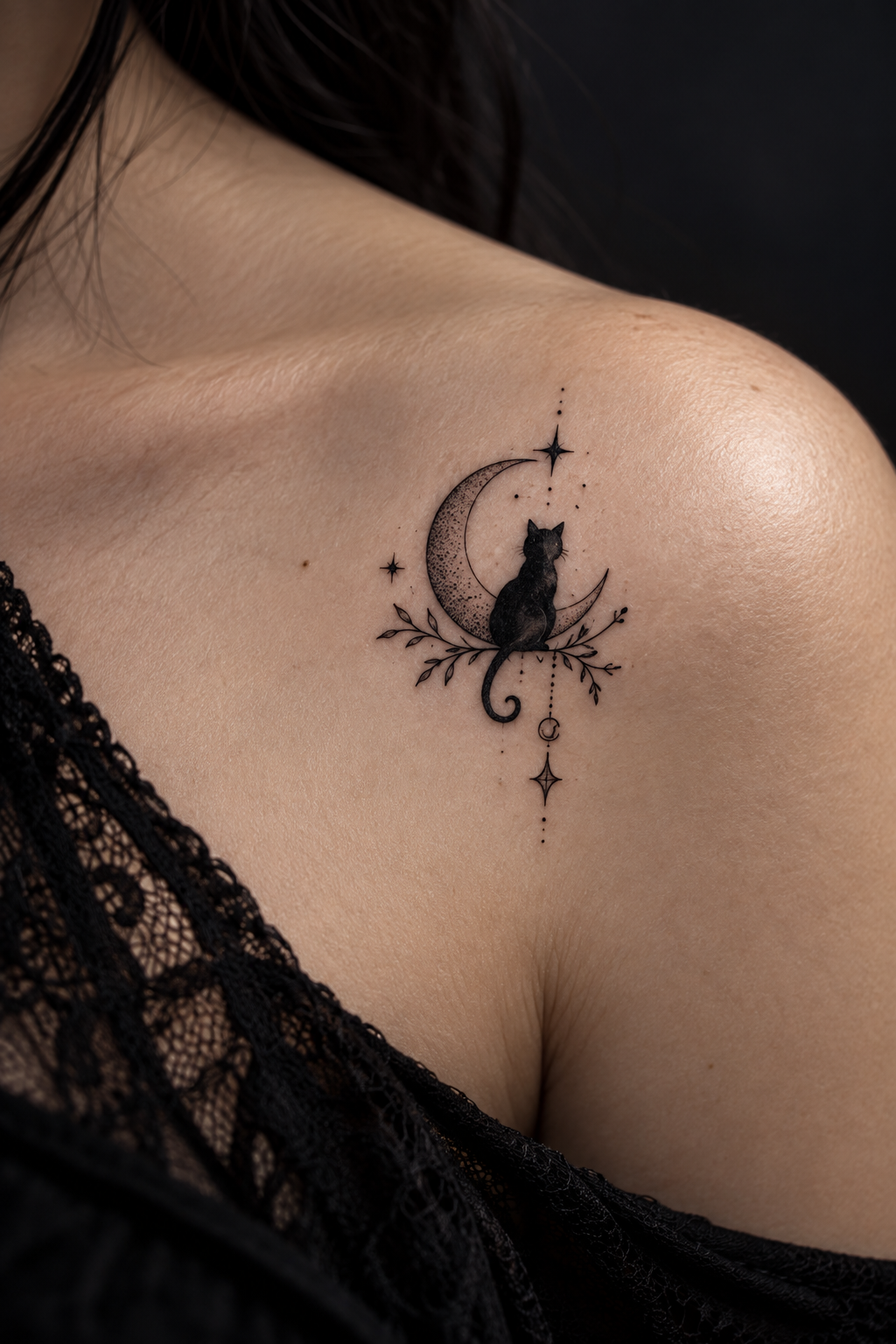 tiny gothic tattoo ideas: witchy gothic cat