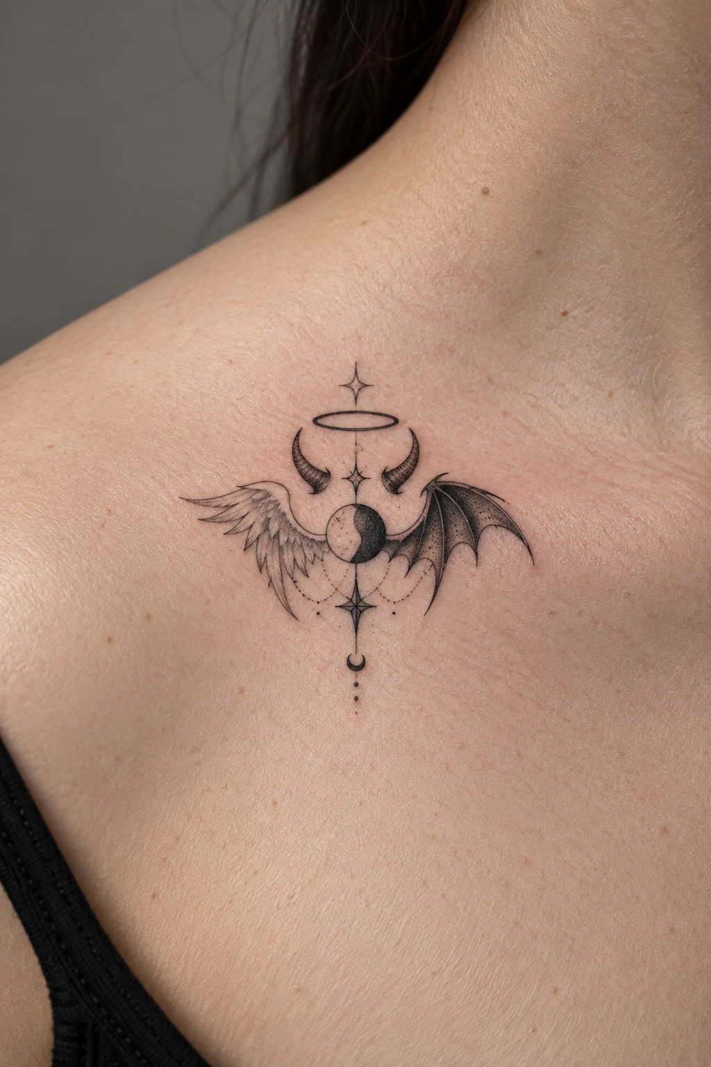 tiny gothic tattoo ideas: devil and angel
