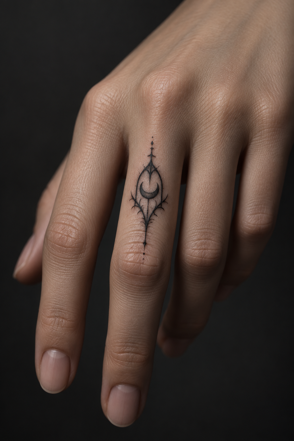 tiny gothic tattoo ideas: finger gothic symbol