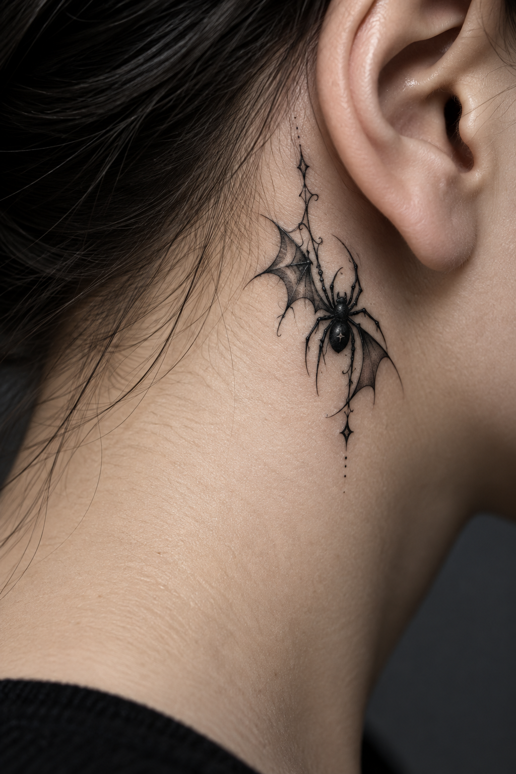 tiny gothic tattoo ideas: spider ear