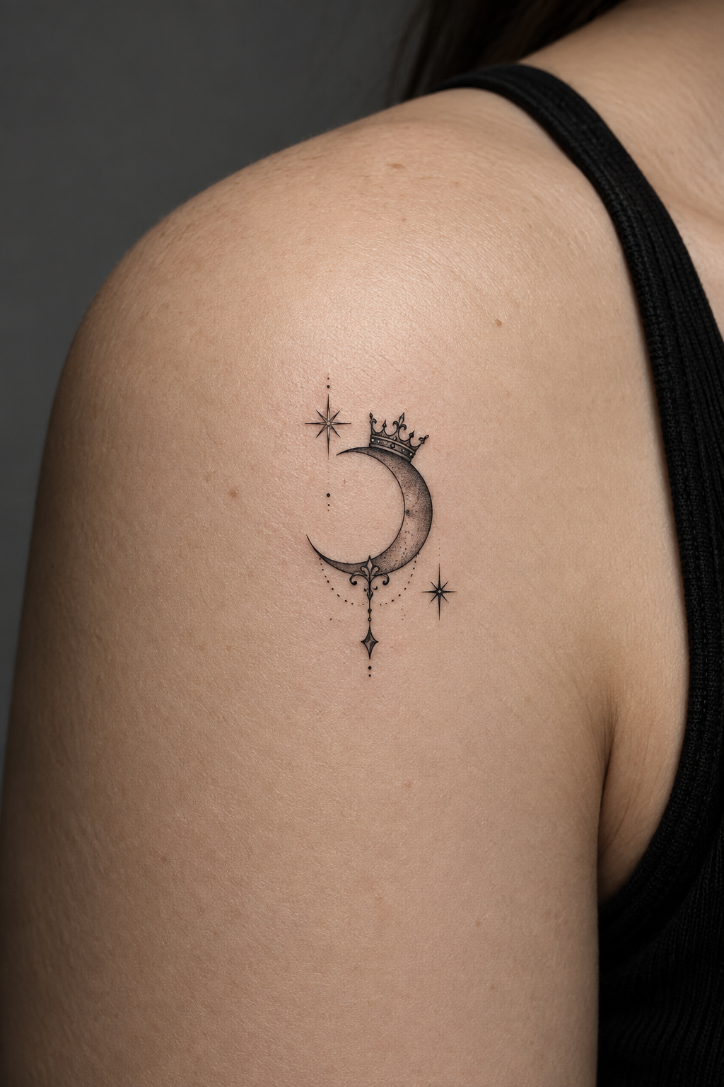 tiny gothic tattoo ideas: whimsical moon