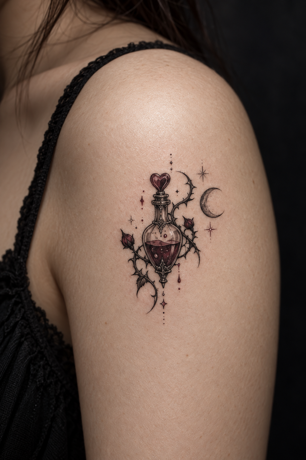 tiny gothic tattoo ideas: love potion