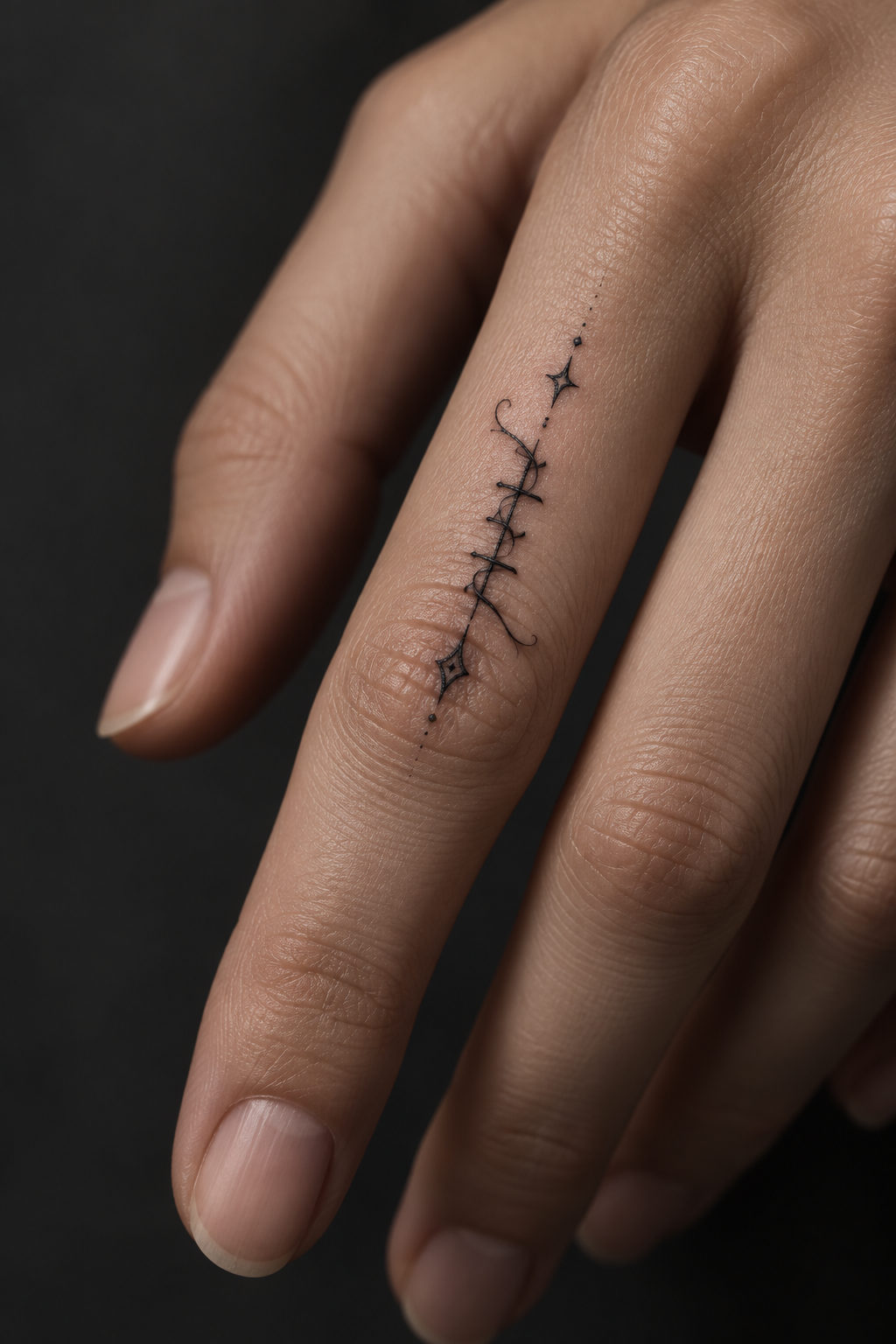 tiny gothic tattoo ideas: finger stitch